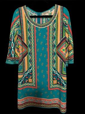 Flying Tomato Turquoise Multicolor Geometric Boho Dress